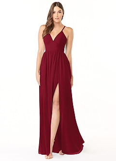 Azazie Aaida Brautjungfernkleider A-Linie Korsett Chiffon Kleid Burgunderrot image1