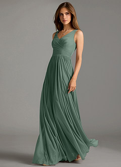 Azazie Keyla Bridesmaid Dresses Eucalyptus A-Line Pleated Mesh Dress image1