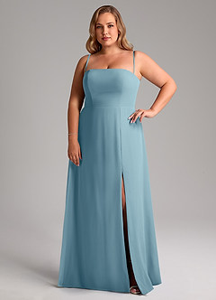 Azazie Wren Vestidos de damas de honor Vestido de Azul Malhumorado de Gasa de Corte en A Convertible con Corte Lateral image14