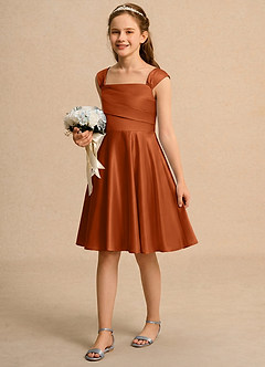 Azazie Budle Flower Girl Dresses Burnt Orange A-Line Pleated Matte Satin Dress image5