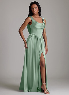 Azazie Novi Vestidos de damas de honor Vestido de Agave de Satén Elástico de Corte en A con Con bolsillos image5