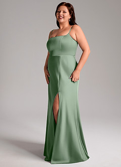 Azazie Lidia Vestidos de damas de honor Vestido de Matcha de Satén Elástico de Corte Sirena con Corte Lateral image11