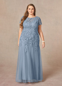 Azazie Laurie vestidos de madre de la novia Vestido de Azul Polvoriento de Tul de Sirena con Scoop Lentejuelas image8
