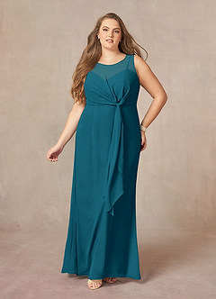 Azazie Marchioness Mother of the Bride Dresses Ink Blue A-Line Scoop Pleated Chiffon Dress image7