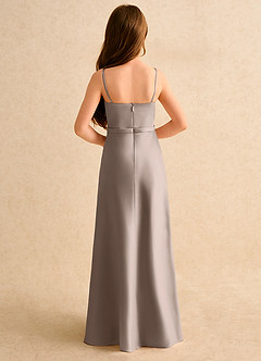 Azazie Fishie Girls Formal Flower Girl Dresses Taupe A-Line Matte Satin Dress image7