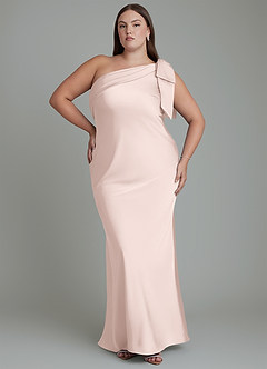 Azazie Yuanna Bridesmaid Dresses Blushing Pink Mermaid One Shoulder Stretch Satin Dress image8
