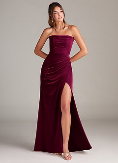 Azazie Leonis Vestidos de damas de honor Vestido de Cabernet de terciopelo de Corte Sirena con Sin tirantes image1