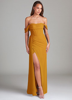 Azazie Amyra Jurken voor bruidsmeisjes Converteerbaar Jurk van Chiffon met Kolom Off the Shoulder Boterbabbelaar image4