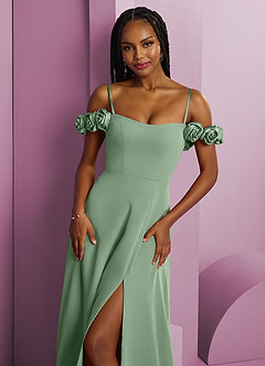 Barbie ♥ Azazie Brautjungfernkleider Wandelbar A-Linie Schulterfrei Chiffon Kleid Matcha image3