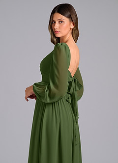 Azazie Zeya Bridesmaid Dresses Olive A-Line Long Sleeve Chiffon Dress image6