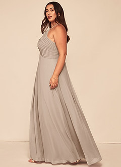 Azazie Ginger Bridesmaid Dresses Taupe A-Line Halter Pleated Chiffon Dress image13