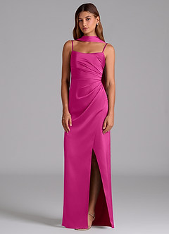 Azazie Calandra Bridesmaid Dresses Fuchsia A-Line Pleated Stretch Satin Dress image4