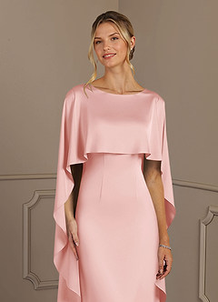 Azazie Eli Mother of the Bride Dresses Powder Pink Sheath Boatneck Stretch Satin Dress image5