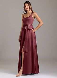 Azazie Elliott Bridesmaid Dresses Merlot A-Line with Pockets Stretch Satin Dress image4