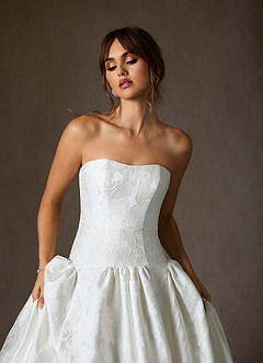 Azazie Gloria Bröllopsklänningar Klä av Balklänning i Blommig Jacquard Axelbandslös Diamantvit image5