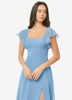 Azazie Bondi Brautjungfernkleider A-Linie Gekräuselt Chiffon Kleid Puderblau image6