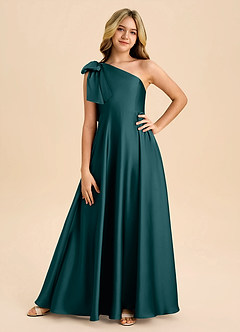 Azazie Penguin Junior Abito A-Line in Raso Elasticizzato Fiocco Pino image3