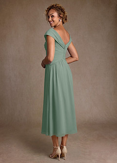 Azazie Mirta Mother of the Bride Dresses Silver Sage A-Line Pleated Floral Burnout Dress image2
