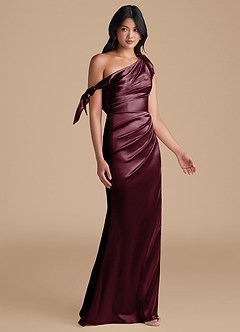 Azazie Xyla Bridesmaid Dresses Cabernet Sheath Off the Shoulder Metallic Satin Convertible Dress image7