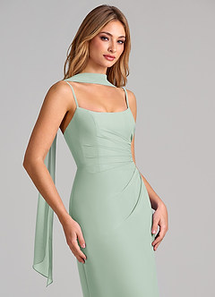 Azazie Calandra Bridesmaid Dresses Agave Sheath Pleated Chiffon Dress image6