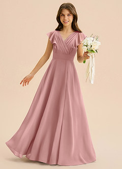 Azazie Anysa Junior A-Linie Gestreift Chiffon Kleid Altrosa image1