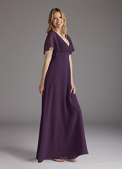 Azazie Alessa Mother of the Bride Dresses Plum A-Line V-Neck Pleated Chiffon Dress image2