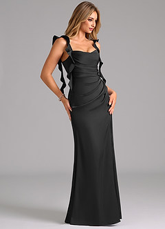 Azazie Jessamine Bridesmaid Dresses Black A-Line Corset Stretch Satin Dress image4