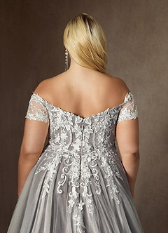 Azazie Rowe Hochzeitskleider Ballkleid Schulterfrei Tüll Kleid Diamantweiß Mokka image14