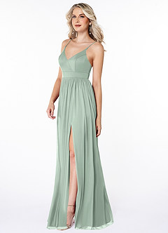 Azazie Kiri Final Sale Agave A-Line Pleated Mesh Dress image3