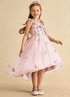 Azazie Tweety Flower Girl Dresses Blushing Pink A-Line Lace Tulle Dress image4