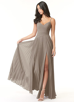 Azazie Vini Abiti da Damigella Abito A-Line in Chiffon con Scollo a V a Pieghe Taupe image1