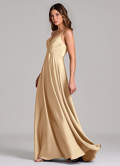 Azazie Amani Abiti da Damigella Abito A-Line in Raso Elasticizzato Plissettato Champagne image3