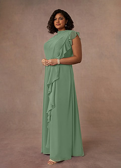 Azazie Narine Mother of the Bride Dresses Matcha A-Line High Neckline Pleated Chiffon Dress image15