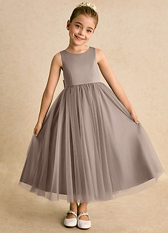 Azazie Solia Flower Girl Dresses Taupe Ball-Gown Bow Tulle Dress image5
