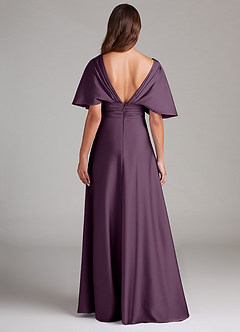 Azazie Pamela Robes de demoiselle d'honneur Robe Trapèze en Satin extensible Plissée Prune image2