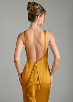 Azazie Tamera Robes de demoiselle d'honneur Robe Sirène en Satin extensible Plissée Caramel écossais image6