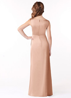 Azazie Sadia Junior Rose Gold A-Line Pleated Stretch Satin Dress image3