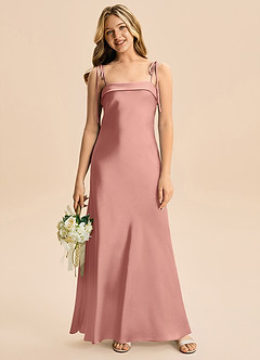 Azazie Willa Junior Rosette A-Line Bow Stretch Satin Dress image4