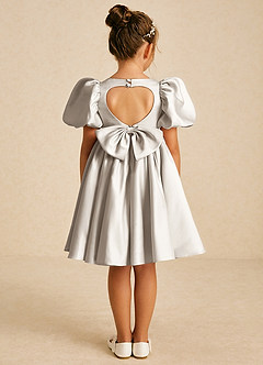 Azazie Muffin Flower Girl Dresses Frost A-Line with Sleeves Matte Satin Dress image1