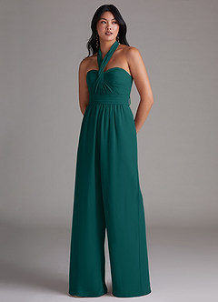 Azazie Lamara Bridesmaid Dresses Peacock Off the Shoulder Chiffon Convertible Jumpsuit image8