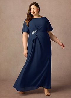 Azazie Rain Abiti per la Madre della Sposa Abito Tubino in Chiffon Perline Marino Scuro image5