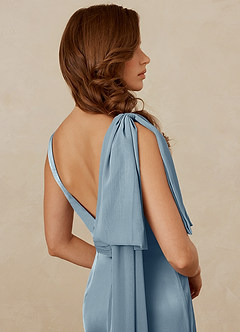 Christian Siriano Bridal for Azazie 1011 Bridesmaid Dresses Dusty Blue Mermaid Bow Stretch Satin Dress image10