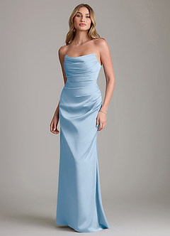 Azazie Lucille Bridesmaid Dresses Powder Blue Mermaid Strapless Stretch Satin Convertible Dress image1