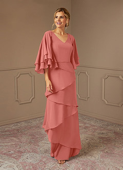 Azazie OHara Mother of the Bride Dresses Salmon Pink A-Line V-Neck Chiffon Dress image1