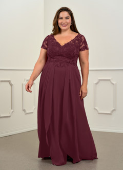 Azazie Dunja Mother of the Bride Dresses Cabernet A-Line V-Neck Lace Chiffon Dress image7