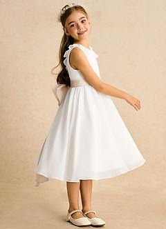 Azazie Dani Flower Girl Dresses Ivory White Alabaster A-Line Bow Chiffon Dress image4