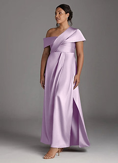 Azazie Milton Mother of the Bride Dresses Frosted Lilac A-Line Pleated Stretch Satin Dress image11