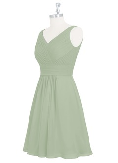 Azazie Grace Bridesmaid Dresses Dusty Sage A-Line Pleated Chiffon Dress image9