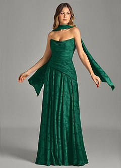 Azazie Gabriela Bridesmaid Dresses Emerald A-Line Strapless Floral Burnout Dress image1
