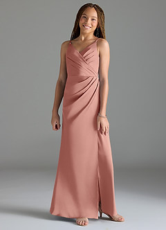 Azazie Maci Junior Rust Mermaid Pleated Stretch Satin Dress image1